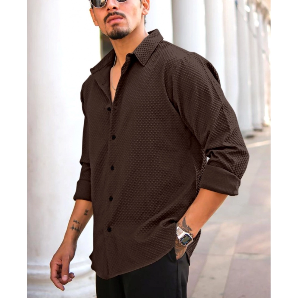 Generic Men's Casual Popcorn Self-design Full Sleeve Collar Shirt (Brown) Generic Men's Casual Popcorn Self-design Full Sleeve Collar Shirt (Brown)