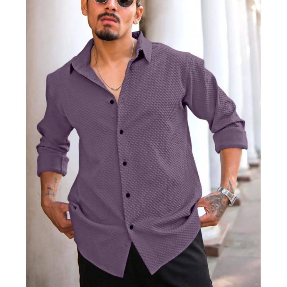 Generic Men's Casual Popcorn Self-design Full Sleeve Collar Shirt (Wine) Generic Men's Casual Popcorn Self-design Full Sleeve Collar Shirt (Wine)