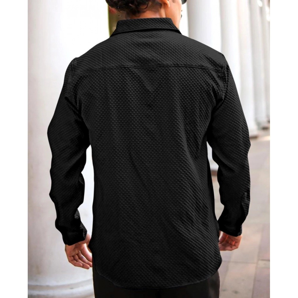 Generic Men's Casual Popcorn Self-design Full Sleeve Collar Shirt (Black) Generic Men's Casual Popcorn Self-design Full Sleeve Collar Shirt (Black)