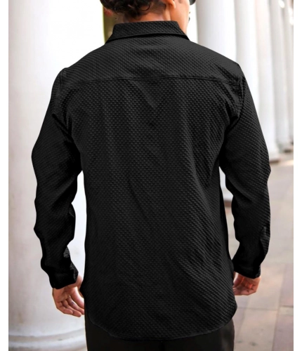 Generic Men's Casual Popcorn Self-design Full Sleeve Collar Shirt (Black) Generic Men's Casual Popcorn Self-design Full Sleeve Collar Shirt (Black)