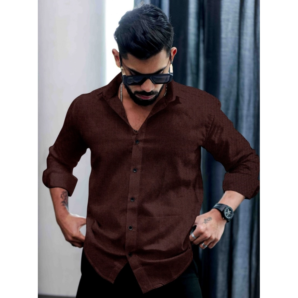 Generic Men's Casual PollyCotton Self-design Full Sleeve Collar Shirt (Brown) Generic Men's Casual PollyCotton Self-design Full Sleeve Collar Shirt (Brown)