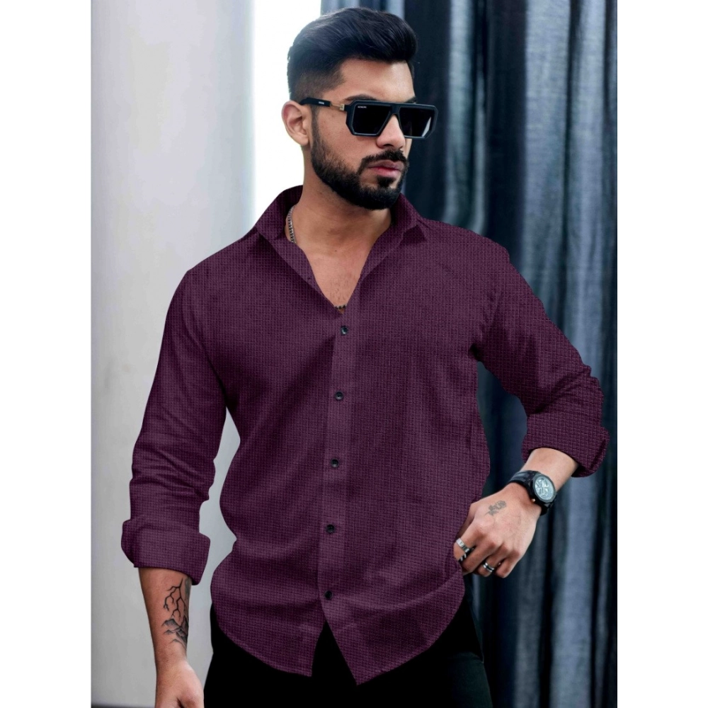 Generic Men's Casual PollyCotton Self-design Full Sleeve Collar Shirt (Wine) Generic Men's Casual PollyCotton Self-design Full Sleeve Collar Shirt (Wine)
