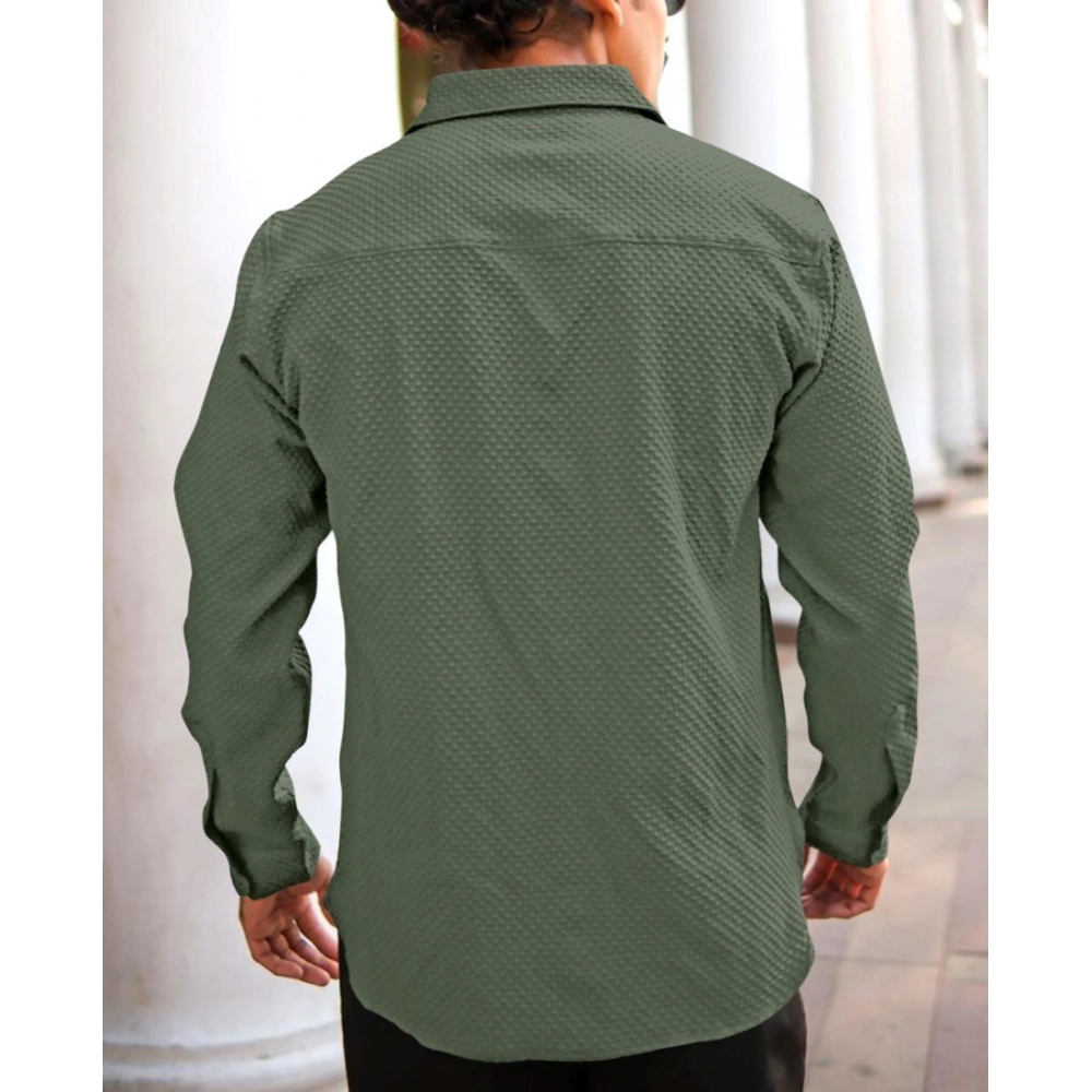 Generic Men's Casual Popcorn Self-design Full Sleeve Collar Shirt (Green) Generic Men's Casual Popcorn Self-design Full Sleeve Collar Shirt (Green)