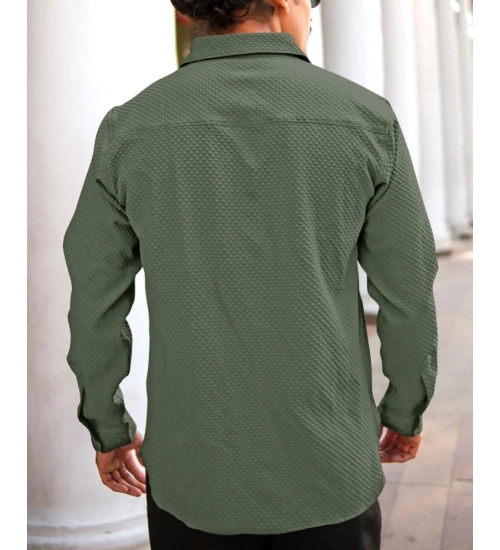 Generic Men's Casual Popcorn Self-design Full Sleeve Collar Shirt (Green)