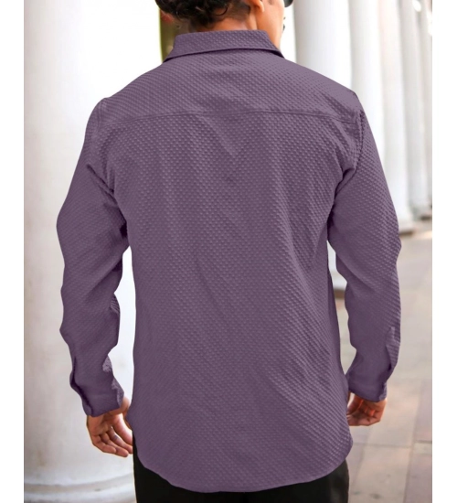Generic Men's Casual Popcorn Self-design Full Sleeve Collar Shirt (Wine)