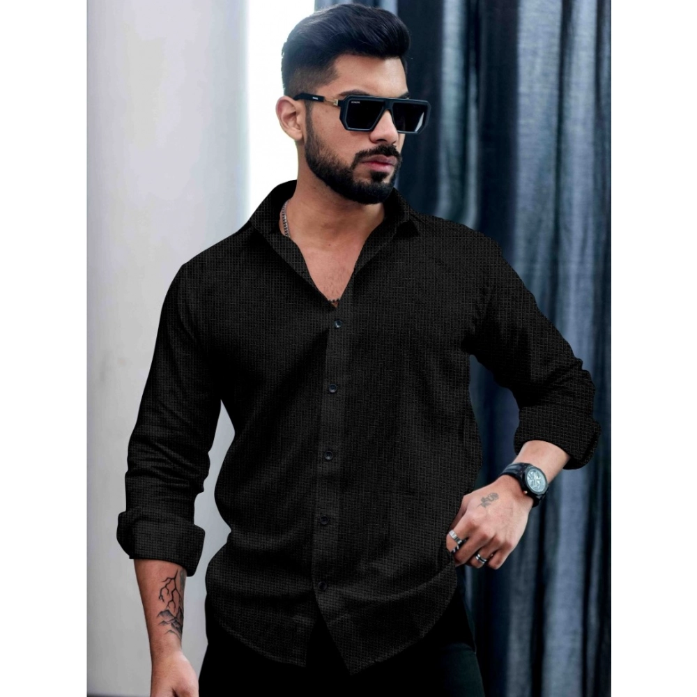 Generic Men's Casual PollyCotton Textured Full Sleeve Collar Shirt (Black) Generic Men's Casual PollyCotton Textured Full Sleeve Collar Shirt (Black)