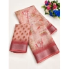 Generic Women's Cotton-Linen Printed Saree With Unstitched Blouse (5.5Mtr, Red)
