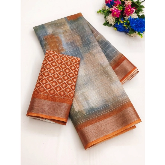 Generic Women's Cotton-Linen Printed Saree With Unstitched Blouse (5.5Mtr, Brown) Generic Women's Cotton-Linen Printed Saree With Unstitched Blouse (5.5Mtr, Brown)