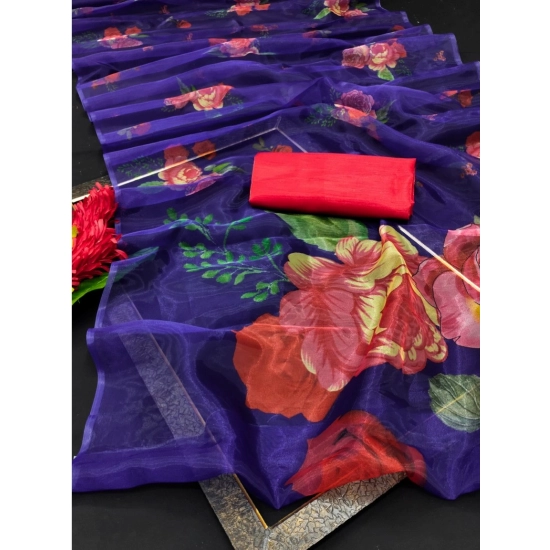 Generic Women's Organza Printed Saree With Unstitched Blouse (5.5Mtr, Blue) Generic Women's Organza Printed Saree With Unstitched Blouse (5.5Mtr, Blue)