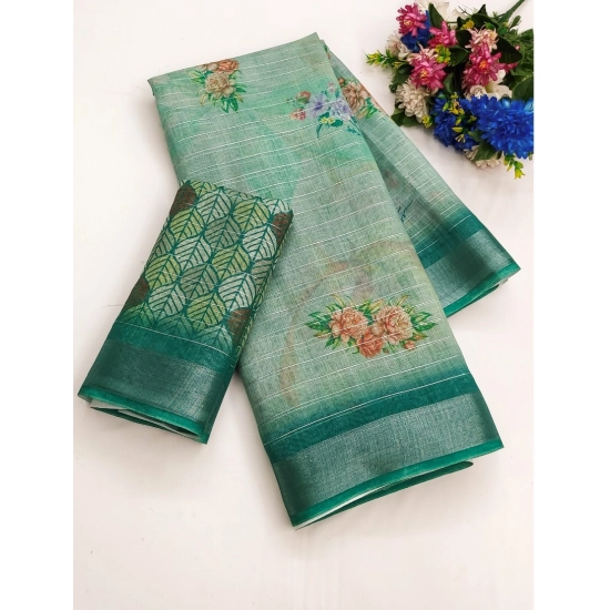 Generic Women's Cotton-Linen Printed Saree With Unstitched Blouse (5.5Mtr, Green) Generic Women's Cotton-Linen Printed Saree With Unstitched Blouse (5.5Mtr, Green)