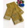 Generic Women's Cotton-Linen Printed Saree With Unstitched Blouse (5.5Mtr, Mustard)