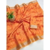 Generic Women's Cotton Linen Printed Saree With Unstitched Blouse (5.5Mtr, Orange)