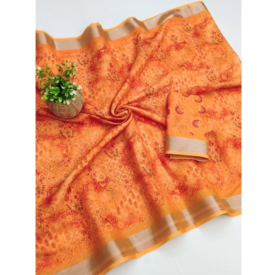 Generic Women's Cotton Linen Printed Saree With Unstitched Blouse (5.5Mtr, Orange) Generic Women's Cotton Linen Printed Saree With Unstitched Blouse (5.5Mtr, Orange)