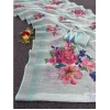 Generic Women's Cotton Linen Printed Saree With Unstitched Blouse (5.5Mtr, Rama)