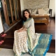 Generic Women's Silk Blend Woven Kanjivaram Saree With Unstitched Blouse (5.5Mtr, White Rama)