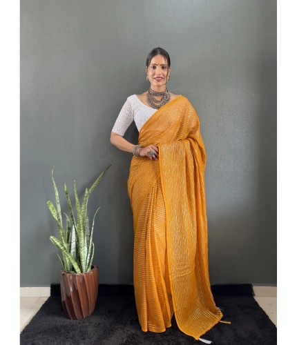 Generic Women's Chiffon Woven Bollywood Saree With Unstitched Blouse (5.5Mtr, Mustard)