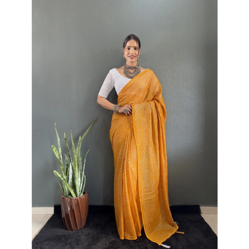 Women's Chiffon Woven Bollywood Saree With Unstitched Blouse (5.5Mtr, Mustard) Women's Chiffon Woven Bollywood Saree With Unstitched Blouse (5.5Mtr, Mustard)