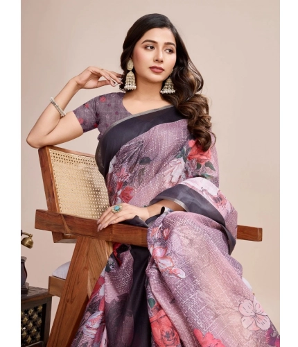 Generic Women's Georgette Embroidered  Saree With Unstitched Blouse (5.5Mtr, Multicolor)