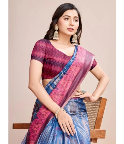 Generic Women's Georgette Embroidered  Saree With Unstitched Blouse (5.5Mtr, Blue)