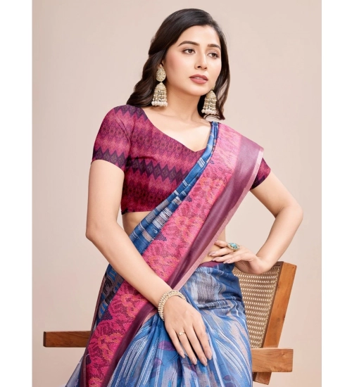 Generic Women's Georgette Embroidered  Saree With Unstitched Blouse (5.5Mtr, Blue)