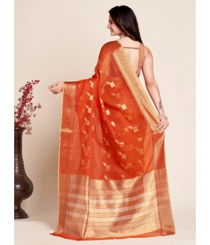 Generic Women's Silk Blend Printed Banarasi Saree With Unstitched Blouse (5.5Mtr, Red)