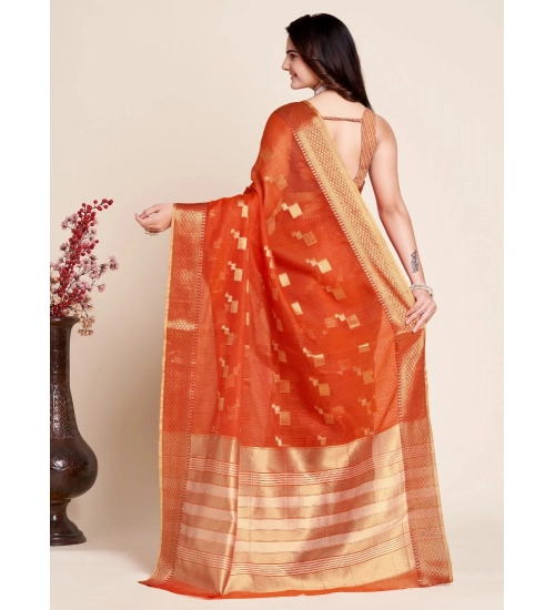 Generic Women's Silk Blend Printed Banarasi Saree With Unstitched Blouse (5.5Mtr, Red)