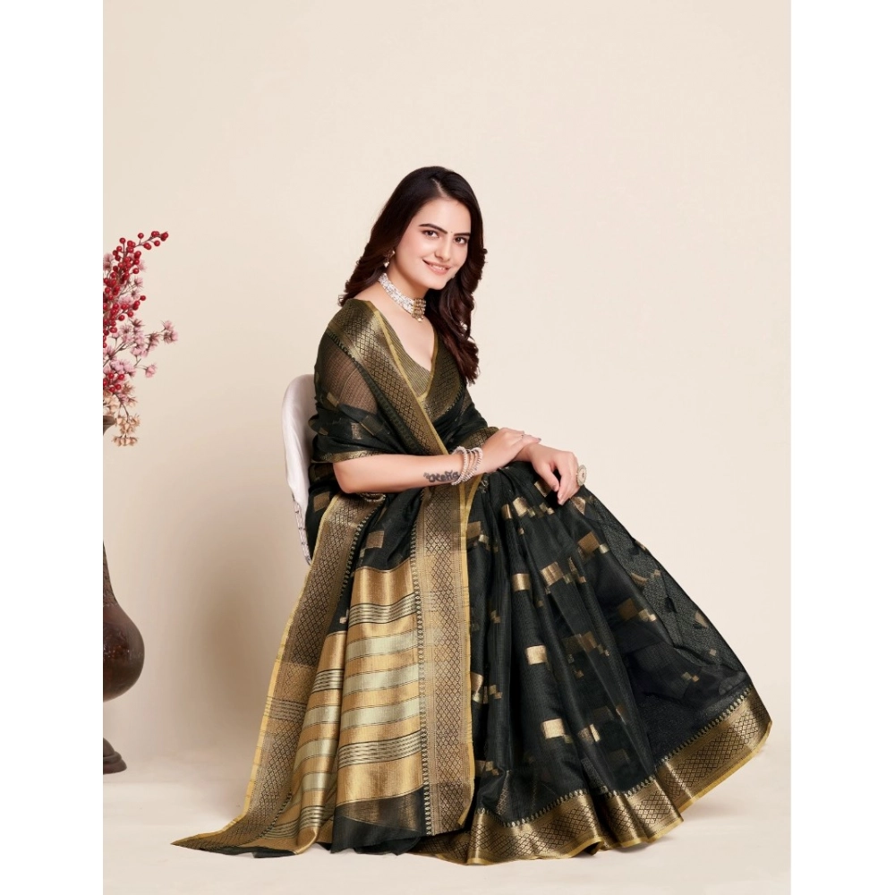 Generic Women's Silk Blend Printed Banarasi Saree With Unstitched Blouse (5.5Mtr, Black) Generic Women's Silk Blend Printed Banarasi Saree With Unstitched Blouse (5.5Mtr, Black)