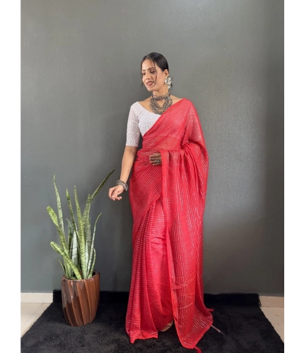 Generic Women's Chiffon Woven Bollywood Saree With Unstitched Blouse (5.5Mtr, Red)