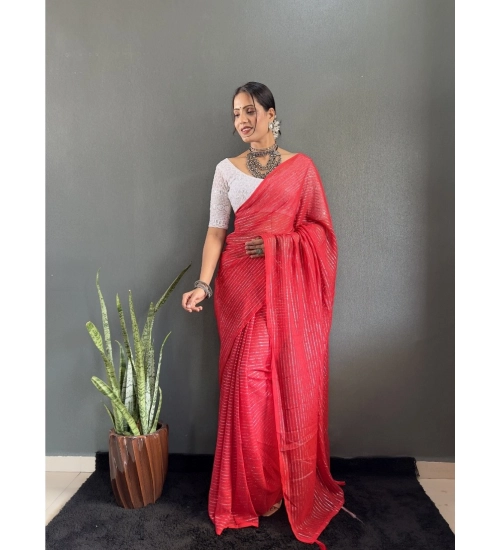 Generic Women's Chiffon Woven Bollywood Saree With Unstitched Blouse (5.5Mtr, Red)