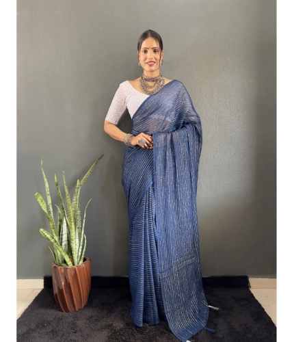 Generic Women's Chiffon Woven Bollywood Saree With Unstitched Blouse (5.5Mtr, Navy)