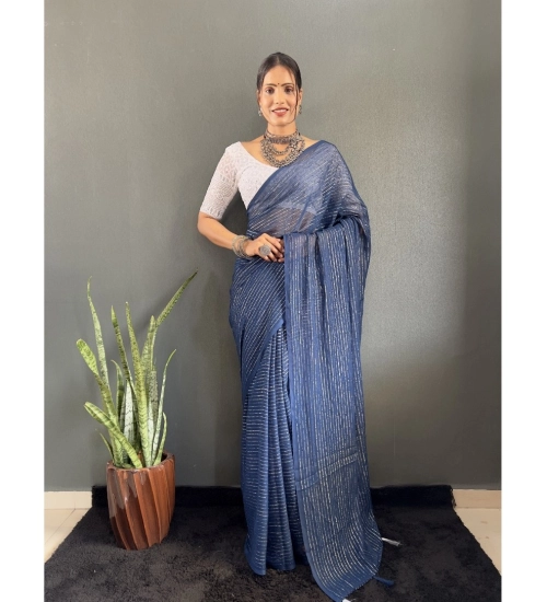 Generic Women's Chiffon Woven Bollywood Saree With Unstitched Blouse (5.5Mtr, Navy)