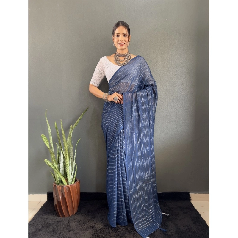 Women's Chiffon Woven Bollywood Saree With Unstitched Blouse (5.5Mtr, Navy)
