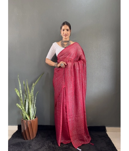 Generic Women's Chiffon Woven Bollywood Saree With Unstitched Blouse (5.5Mtr, Pink)