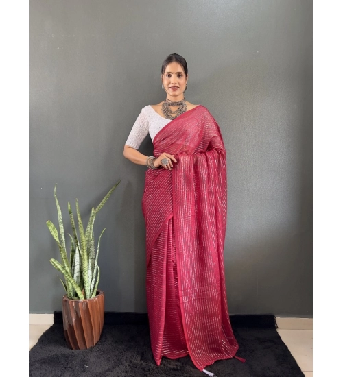 Generic Women's Chiffon Woven Bollywood Saree With Unstitched Blouse (5.5Mtr, Pink)