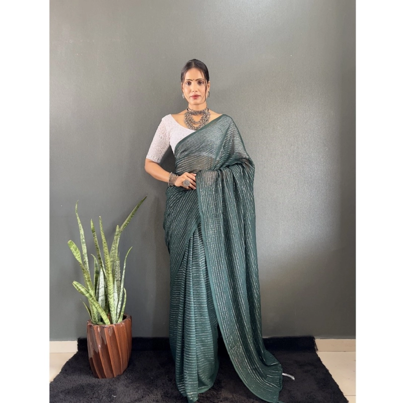 Women's Chiffon Woven Bollywood Saree With Unstitched Blouse (5.5Mtr, Green) Women's Chiffon Woven Bollywood Saree With Unstitched Blouse (5.5Mtr, Green)