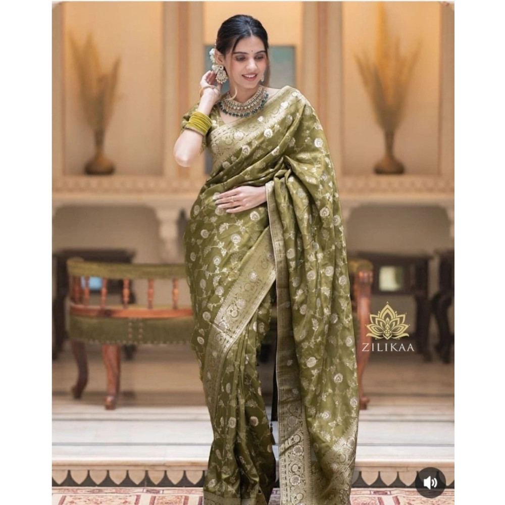 Generic Women's Silk Woven Kanjivaram Saree With Unstitched Blouse (5.5Mtr, Mehendi Green) Generic Women's Silk Woven Kanjivaram Saree With Unstitched Blouse (5.5Mtr, Mehendi Green)