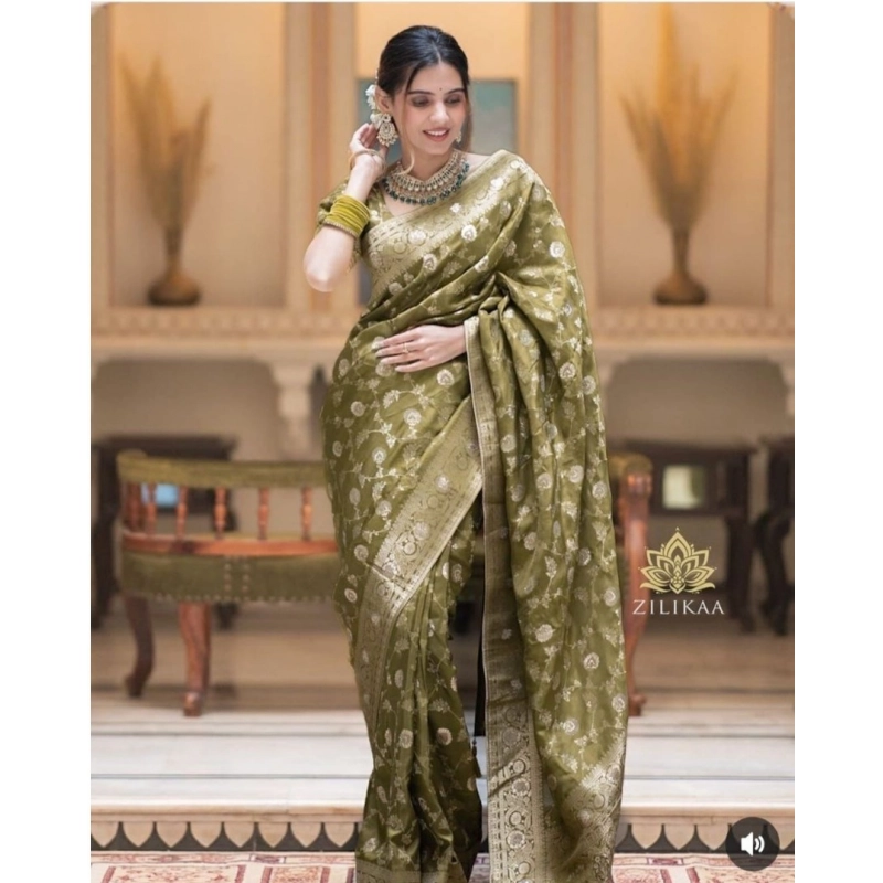 Women's Silk Woven Kanjivaram Saree With Unstitched Blouse (5.5Mtr, Mehendi Green) Women's Silk Woven Kanjivaram Saree With Unstitched Blouse (5.5Mtr, Mehendi Green)