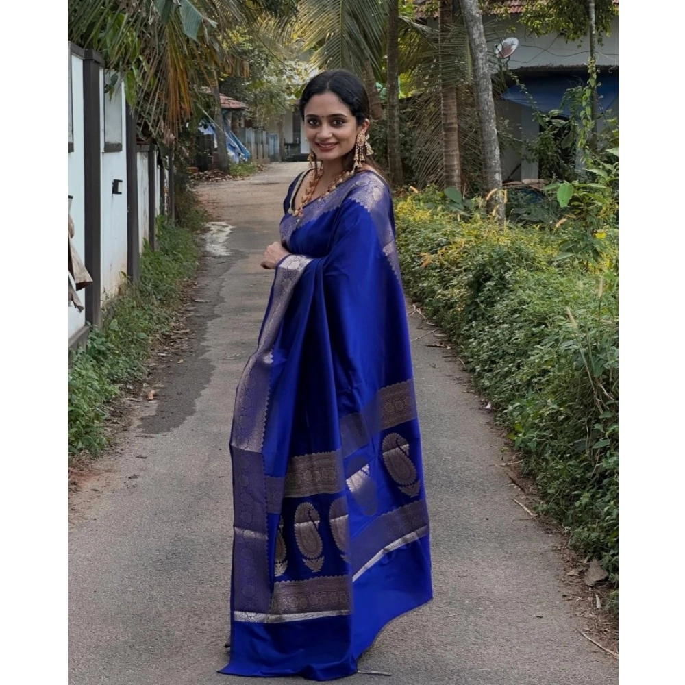 Generic Women's Silk Woven Kanjivaram Saree With Unstitched Blouse (5.5Mtr, Blue) Generic Women's Silk Woven Kanjivaram Saree With Unstitched Blouse (5.5Mtr, Blue)