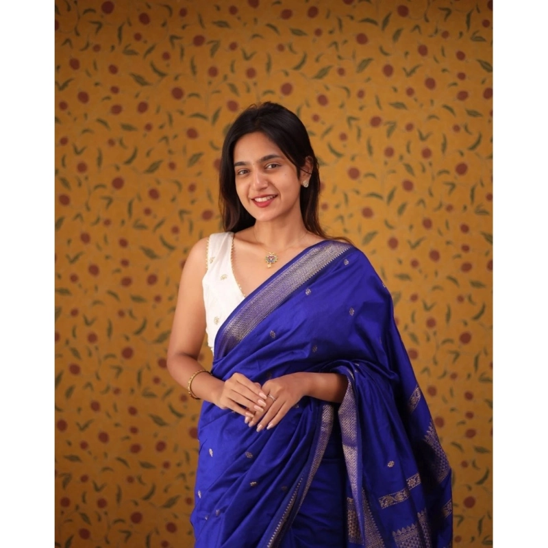 Women's Silk Blend Self Design Bollywood Saree With Unstitched Blouse (5.5Mtr, Blue) Women's Silk Blend Self Design Bollywood Saree With Unstitched Blouse (5.5Mtr, Blue)