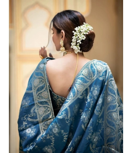 Generic Women's Art Silk Embellished Kanjivaram Saree With Unstitched Blouse (5.5Mtr, Rama)