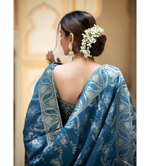 Generic Women's Art Silk Embellished Kanjivaram Saree With Unstitched Blouse (5.5Mtr, Rama)