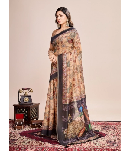 Generic Women's Georgette Embroidered  Saree With Unstitched Blouse (5.5Mtr, Brown)