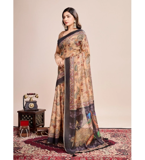 Generic Women's Georgette Embroidered  Saree With Unstitched Blouse (5.5Mtr, Brown)