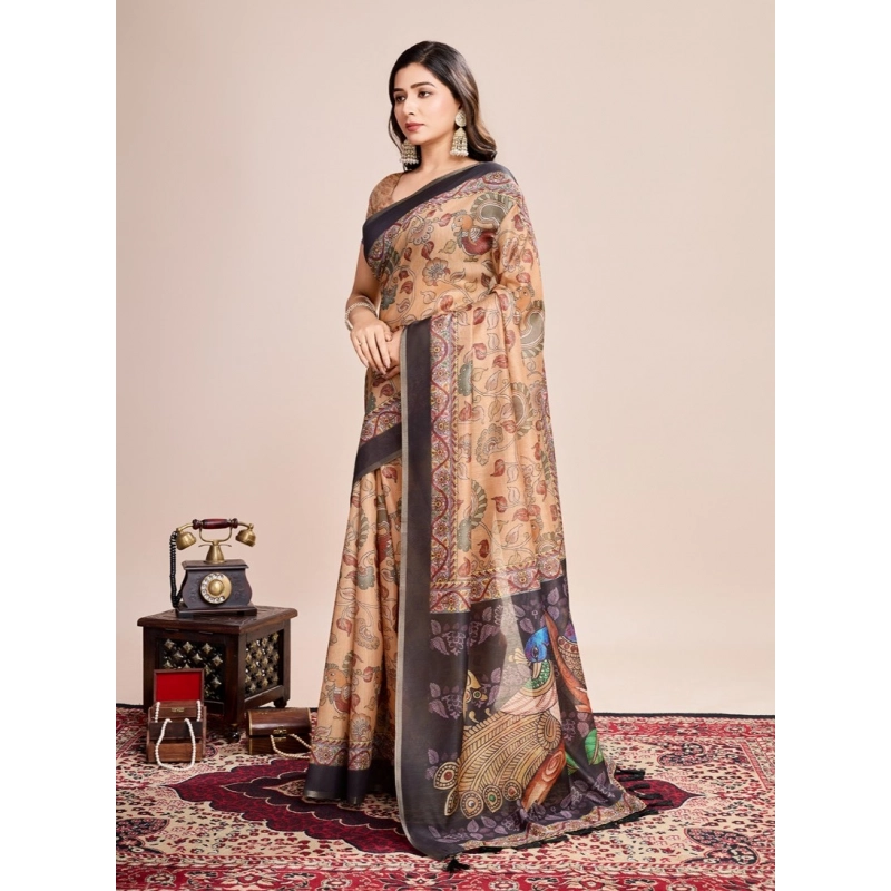 Women's Georgette Embroidered  Saree With Unstitched Blouse (5.5Mtr, Brown)