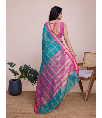 Generic Women's Cotton Silk Checkered Kota Doria Saree With Unstitched Blouse (5.5Mtr, Rama) Generic Women's Cotton Silk Checkered Kota Doria Saree With Unstitched Blouse (5.5Mtr, Rama)