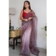 Generic Women's Organza Printed Saree With Unstitched Blouse (5.5Mtr, Wine)