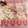Generic Women's Cotton Linen Printed Saree With Unstitched Blouse (5.5Mtr, Pink)