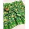 Generic Women's Cotton Linen Printed Saree With Unstitched Blouse (5.5Mtr, Green)