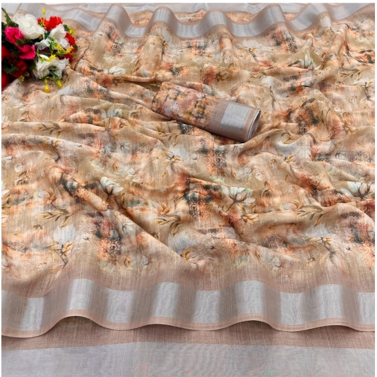 Generic Women's Cotton Linen Printed Saree With Unstitched Blouse (5.5Mtr, Brown) Generic Women's Cotton Linen Printed Saree With Unstitched Blouse (5.5Mtr, Brown)