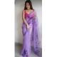 Generic Women's Organza Printed Saree With Unstitched Blouse (5.5Mtr, Puple)
